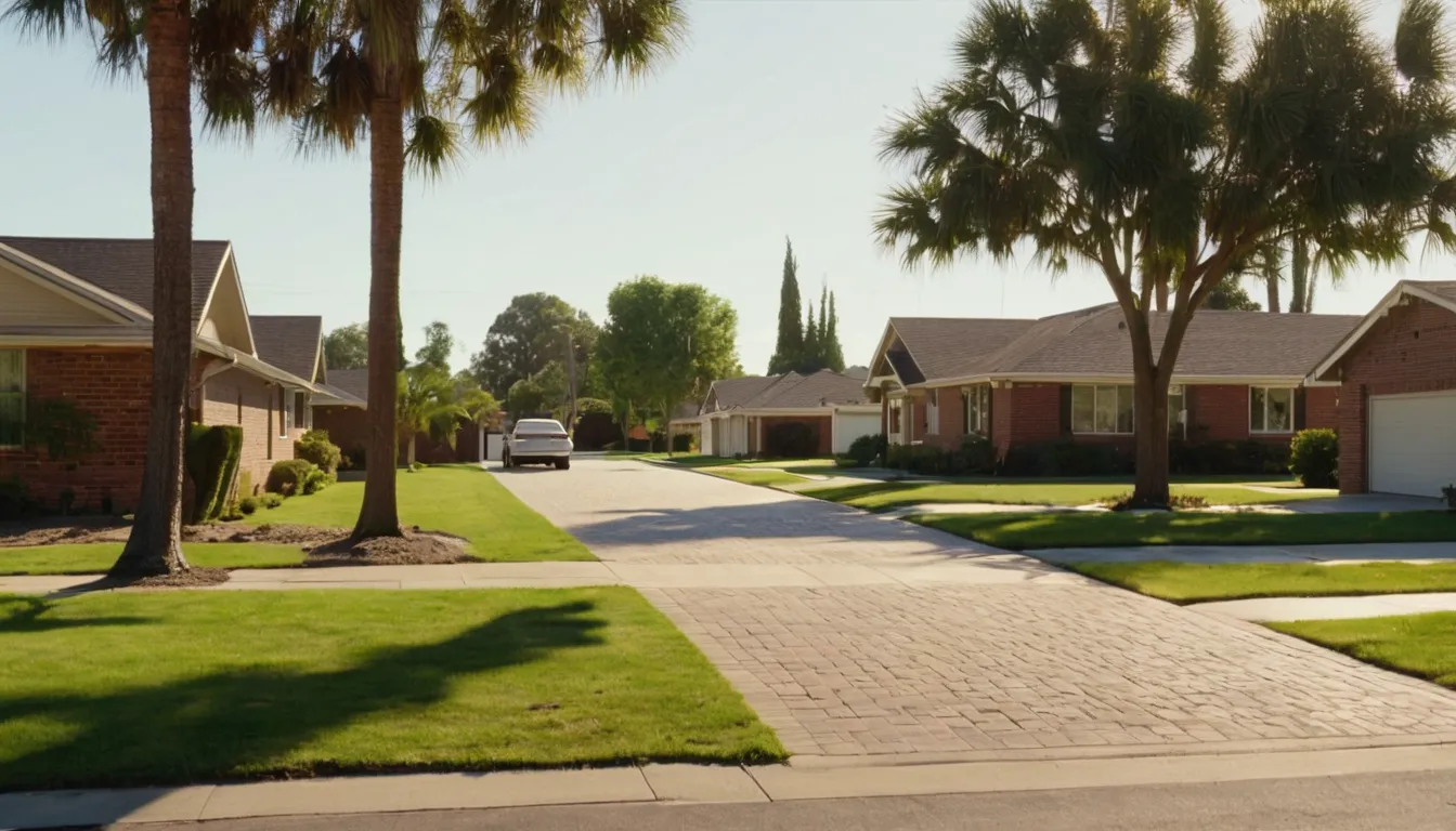 A residential street with ranch homes and green yards in Prosper